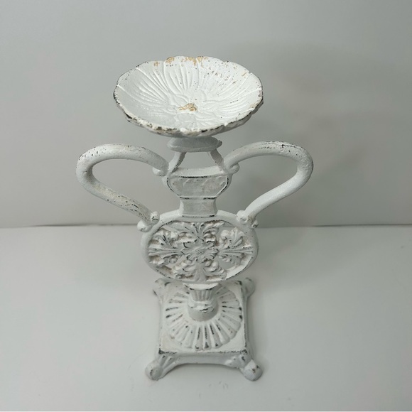 Vintage Cast Iron Candle Holder Painted White 11.5” Tall - Picture 12 of 15